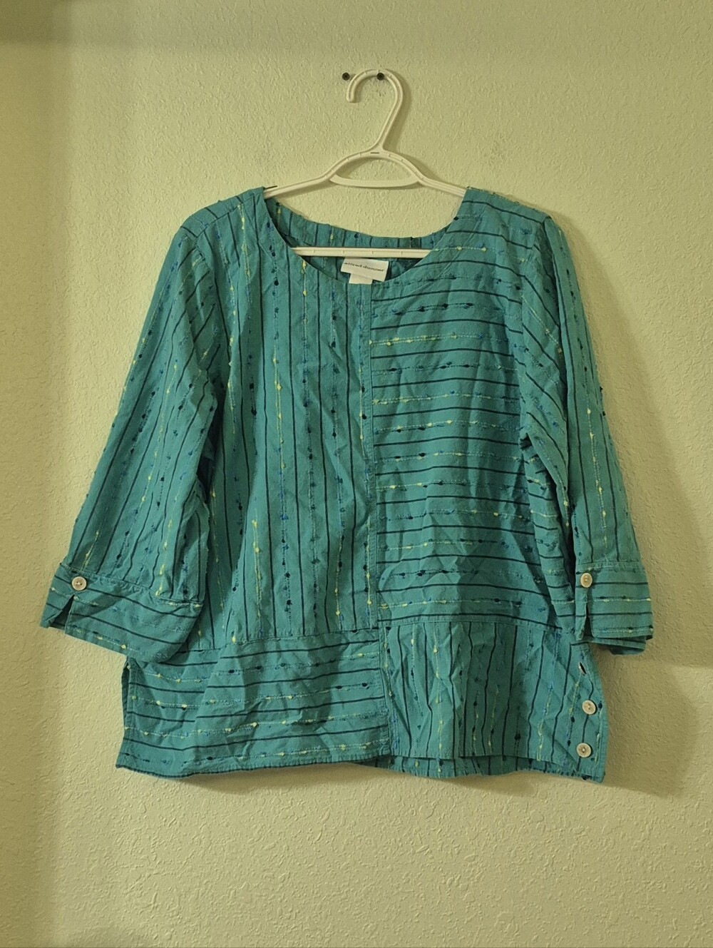 Alfred Dunner Teal Striped Button-Accent Tunic